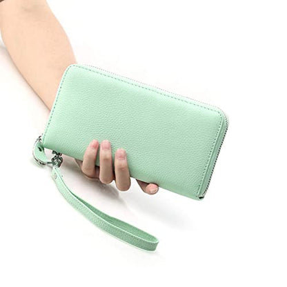 Moflycom Womens Wallet RFID Blocking Genuine Leather Zip Around Wallet Clutch Wristlet Travel Long Purse for Women - color: Light Green