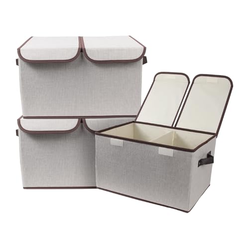 Foldable Fabric Storage Box, 16.5 x 11.8 x 9.8 inches (L x W x H), with Double-Lid & Dividers, Large Organizer for Home, Closet, Office(Grey, 3 Packs) - color: Grey, size: 3 Packs