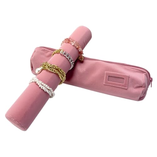 UnionPlus Velvet Jewelry Roll Bag for Brackets Bangles Watches, Great Jewelry Organizer for Travel, Blush Pink - color: Blush Pink, size: Large