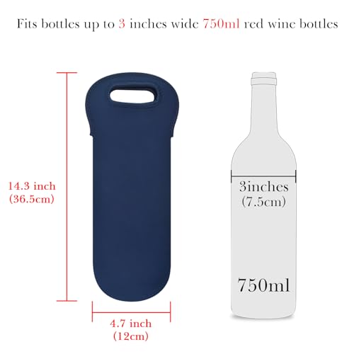 Linkidea Wine Bottle Travel Carrier & Cooler Bag, Wine Carrying Tote Picnic Cooler, Water Drinks Beer Insulated Neoprene Hand Bag for Travel with Secure Carry Handle (Blue), Blue, X-Large, Modern