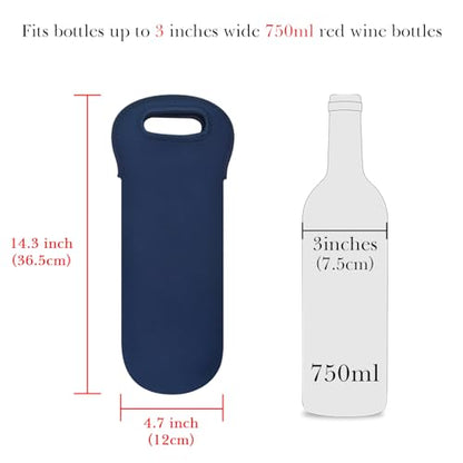 Linkidea Wine Bottle Travel Carrier & Cooler Bag, Wine Carrying Tote Picnic Cooler, Water Drinks Beer Insulated Neoprene Hand Bag for Travel with Secure Carry Handle (Blue), Blue, X-Large, Modern