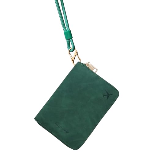 RFID Passport Holder for Travel, Passport Cover Wallet with Detachable Neck Strap & Wrist Lanyard, Passport Case for Women Men (Green) - color: Green