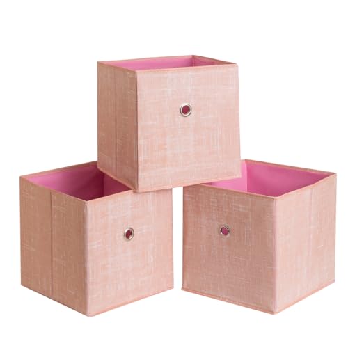 Foldable Storage Cubes Bins ,11 Inch Cloth Storage Cube Fabric Storage Box Cubes Organizer Baskets with Handles for Home Organizer Set of 3 (Cowboy Pink) - color: Cowboy Pink, size: 3 Pack