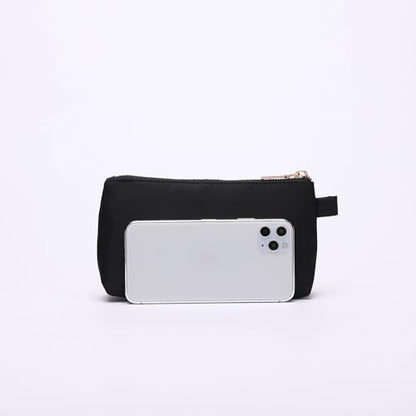 Mini Nylon Travel Toiletry Bag for Women, Water-Resistant Small Makeup Bag Organizer with 2 Dividers, Lightweight Cosmetic Pouch for Purse and Gym (Nylon/Black) - color: Nylon/Black