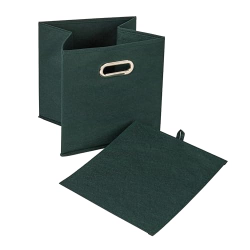 Household Essentials Foldable Fabric Storage Cubes 36-Pack – 11x11x11 Stackable Non-Woven Bins with Chipboard Sides & Grommet Handles – Closet, Shelf, Nursery, or Office Organizer – Dark Green - color: Dark Green, size: 11” L x 11” W x 11” H (Pack of 6)