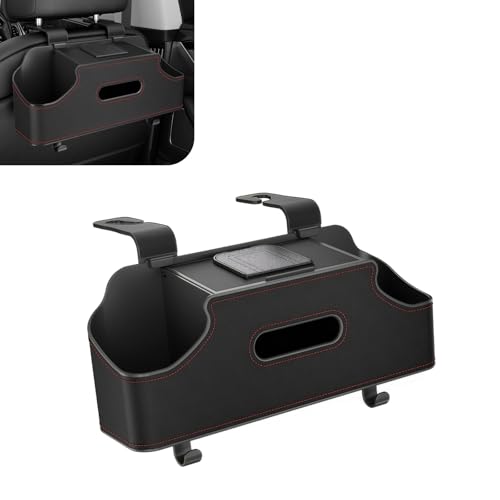 1 PC Car Seat Back Organizer, Car Back Seat Multi-Function Storage Box with 2 Drink Cup Holders, 11.42" x 3.35" Leather Tissue Organizer, Universal for Most Cars, Trucks, SUVs (Black) - color: Black