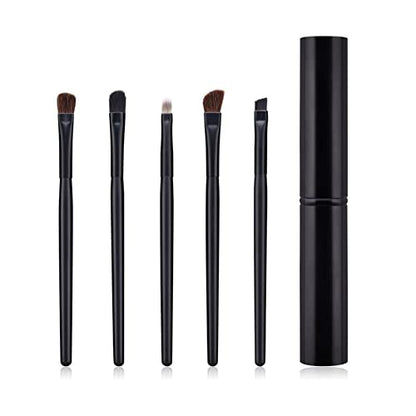 AKOAK 5 Pcs/set Travel Portable Mini Eye Makeup Brush Set Apply Eyeshadow Eyeliner Eyebrow Brush Lip Makeup Brush Set Makeup Tools (Black) - color: Black