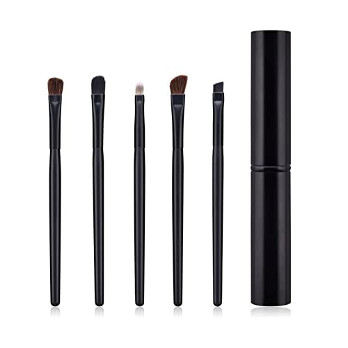 AKOAK 5 Pcs/set Travel Portable Mini Eye Makeup Brush Set Apply Eyeshadow Eyeliner Eyebrow Brush Lip Makeup Brush Set Makeup Tools (Black) - color: Black