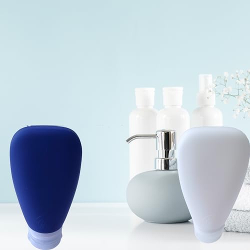 Travel Bottles for Toiletries, TSA Approved 3oz Leak Proof Silicone Refillable Squeeze Travel Size Containers BPA Free for Cleansers, Lotions, Shampoo 2pk (Navy Blue-White) - color: Navy Blue-White