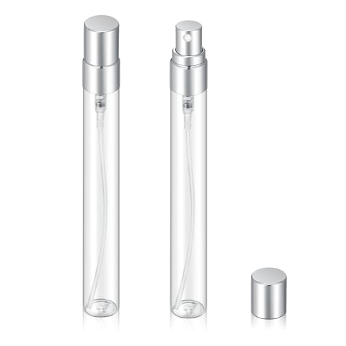 20Pcs 10ml Empty Clear Glass Mist Spray Bottle Refillable Mini Perfume Atomizer Travel Sample Bottle with Silver Aluminized Nozzle Makeup Container for Perfume (10ml Silver Caps) - color: 10ml Silver Caps