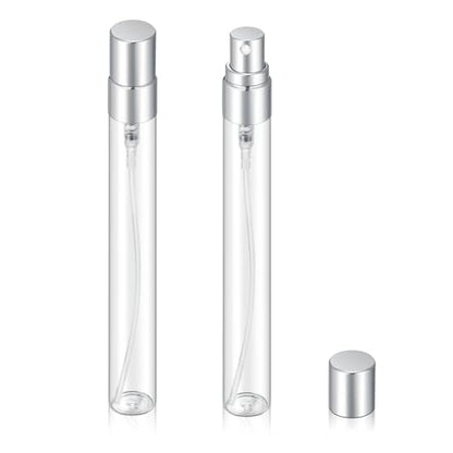 20Pcs 10ml Empty Clear Glass Mist Spray Bottle Refillable Mini Perfume Atomizer Travel Sample Bottle with Silver Aluminized Nozzle Makeup Container for Perfume (10ml Silver Caps) - color: 10ml Silver Caps