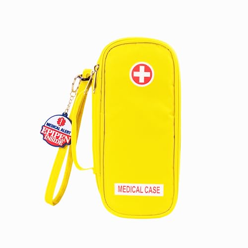EpiPen Medical Carrying Case Insulated, Travel Medication Organizer Bag Emergency Medical Pouch, Fits 2 EpiPens, Asthma Inhaler, Anti-Histamine, Auvi-Q, Allergy Medicine Essentials, Bright Yellow - color: Yellow