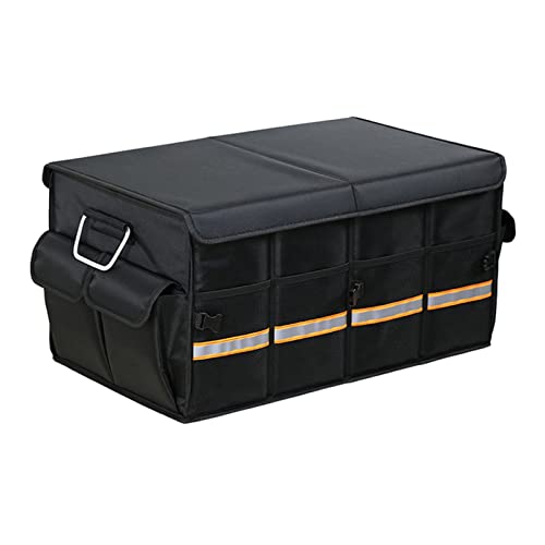 Tianle Car Trunk Organizer - Collapsible Trunk Organizer & Lid Foldable Cover Aluminium Alloy Handle Reflective Strip for Auto, SUV, Truck, Minivan (L Black) - color: L Black