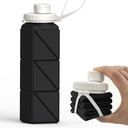 BEAUTAIL Collapsible Water Bottles 20.6oz, Silicone Foldable Portable Travel Water Bottle, Lightweight Reusable Leakproof for Traveling Camping Hiking Cycling Yoga Sports Outdoor - color: Black