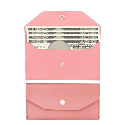 Pu Leather Cash Envelope Wallet - Reusable Cash Stuffing Wallet for Men and Women -Pink - color: pink