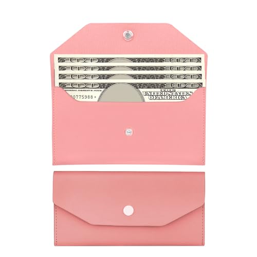 Pu Leather Cash Envelope Wallet - Reusable Cash Stuffing Wallet for Men and Women -Pink - color: pink