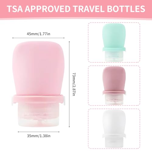 4 Pack 1oz Silicone Travel Bottles Leak Proof Squeeze Bottles For Toiletries Shampoo Conditioner Lotion Salad Dressing Travel Size Containers - color: Light pink, dark pink, green, white
