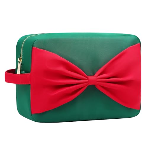 Beach Vacation Essentials Large Makeup Bag Fashion Bow Cosmetic Pouch Travel Toiletry Kit Bag for Women (XL,Green-Bow) - color: Green-Bow, size: XL