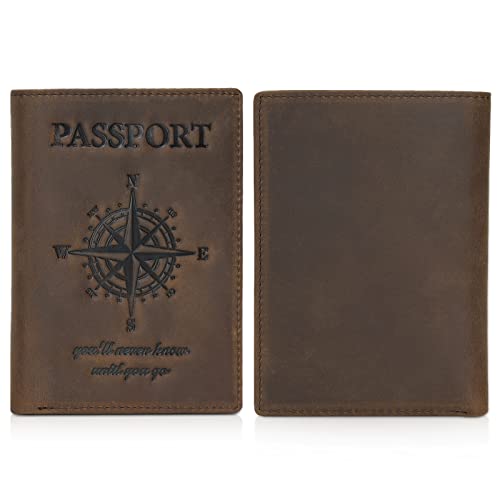 Polare Luxury RFID Blocking Leather Passport Holder Travel Wallet For Men and Women (Dark Brown Compass) - color: V Dark Brown Compass