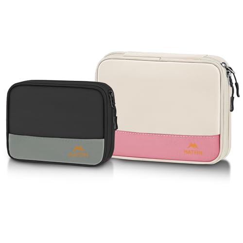 MATEIN Tech Organizer Travel Case 2 Pack for Couple, Water Resistant Charging Cord Organizer for Travel Accessories, Portable Electronics Bag for Purse, Cable, Phone & Slim Mouse, Gifts for Work - color: Beige-Grey, size: Small