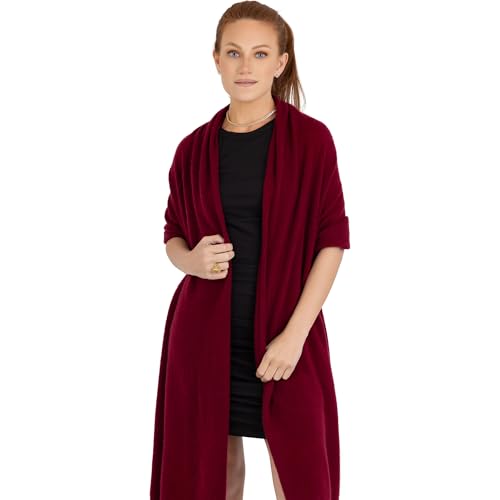 Velanio Cashmere 100% Cashmere Knitted Wrap Pashmina Shawl Extra Large Scarf Stole for Women Travel - color: Maroon