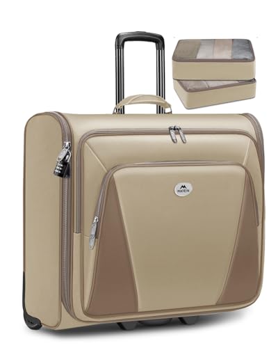 MATEIN Garment Bag with Wheels, Large Wheeled Garment Bags for Hanging Clothes with 2 Packing Cubes, Foldable Softside Travel Suit Carrier for Women, Business Suitcase Luggage Fits 17" Laptop, Khaki - color: Khaki, size: Large - Checked