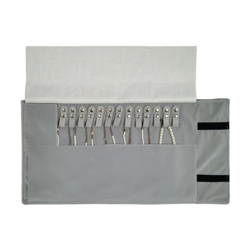Velet Travel Jewelry Case Roll Bag Organizer for Necklace Bracelet Black Gray Velvet (Black Gray) - color: Black Gray