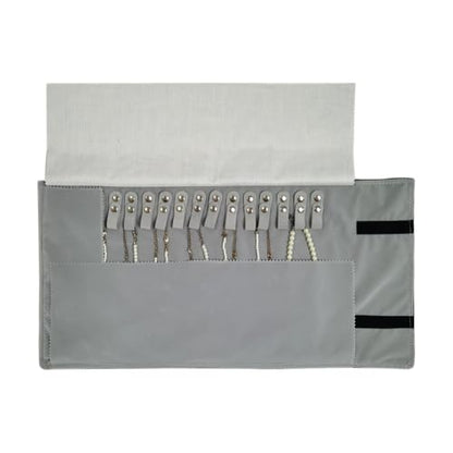Velet Travel Jewelry Case Roll Bag Organizer for Necklace Bracelet Black Gray Velvet (Black Gray) - color: Black Gray