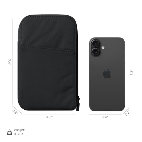 ALPAKA Zip Travel Wallet Black Axoflux 210D - RFID Passport Holder - Self Locking Zipper - Tear Resistant Material - Four Pockets and Two Card Slots - HUB Accessories Compatible - color: Black