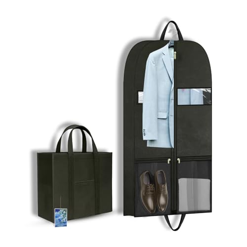 Travel Garment Suit Bag for Hanging Clothes 43", Suit bags for Closet Storage with Pockets Gusseted Garment bag for Men Suits Shirts Tuxedos Dresses Coats, Suit Cover Bags With Handles and Zipper - size: 43" 1PK