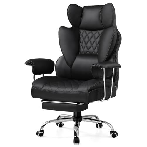 GTPLAYER Gaming Chair,Office Chair with Pocket Spring Lumbar Support, Ergonomic Comfortable Wide Office Desk Computer Chair with Outward Fixed Soft Armrests and Footrest (PU Leather, Black) - color: Deepblack