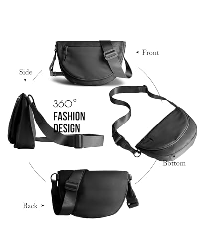 Crescent Bag for Women and Men, Fashion Medium Nylon Folding Crescent Moon Bag Single Shoulder Bag with Adjustable Strap - color: Black Grey