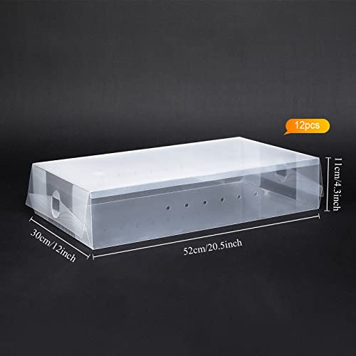 Shihanee 12 Pcs Boot Box Clear Plastic Stackable Shoe Storage Organizer Foldable Heavy Duty Shoe Containers for Closet Small Spaces Dorm Bedroom Apartments, 20.5 x 12 x 4.3 Inches - size: 20.5 x 12 x 4.3 Inches