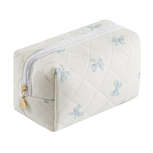 Makeup Bag Travel Cosmetic Bag for Women Girls, Zipper Make Up Pouch, Floral Flowers Toiletry Organizer Makeup, Portable Storage Bag, Cosmetic Travel Cloth Bag (Blue Bow Tie) - color: B4 Blue Bow Tie