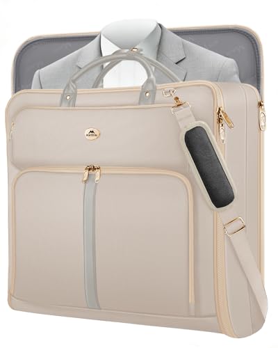 MATEIN Garment Bags for Travel for Women, Large Garment Bags for Hanging Clothes Up to 7 Suits, Business Convertible Travel Suit Carrier with Strap, Foldable Suitcase Luggage Fit 17.3" laptop, Beige - color: Beige