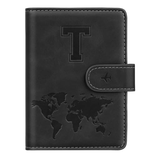 Passport Holder Wallet Cover Personalized Letter A-Z Travel Wallet RFID Blocking Passport Cover Wallet Case for Travel Passport Book Holders for Women and Men, Black-T - color: Black, size: T