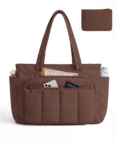 BAGSMART Tote Bag for Women, 2 Set Tote Bag with Zipper, Quilted Nurse Handbags for Work Travel College | 20L Capacity - color: Chocolate