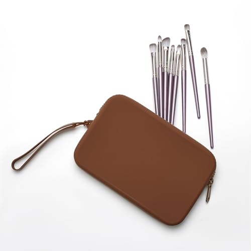 Large Silicone Multifunctional Essential Bag Portable Travel Makeup Bag for Women Men Cards Cash Zipper Pouch (Brown) - color: Brown