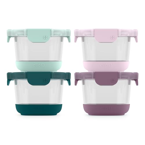 Ello Duraglass Refresh 4-Pack 2 Cup Reusable Glass Container Jar with Leak Proof Lids and Protective Silicone Sleeves | Perfect for Overnight Oats, Yogurt | BPA-Free | Dishwasher Safe | Garden Goals - color: Garden Goals