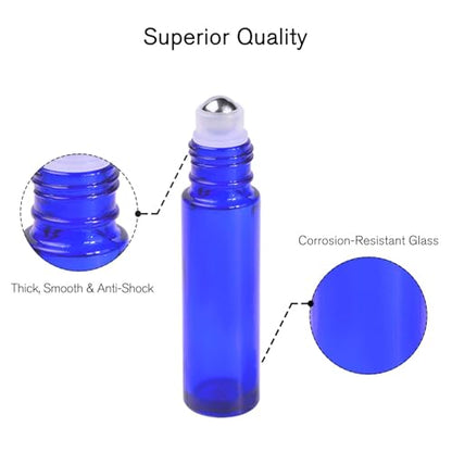 PrettyCare 60 Pack, Bulk 10 ml Essential Oil Roller Bottles with Stainless Steel Roller Ball - Bulk Refillable Leak-proof Empty Thick Blue Glass Roll on Bottles with Black Caps for Travel, Perfume - color: Blue with Black Cap, size: 60 Pack