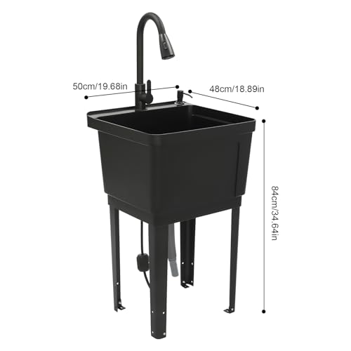 Utility Sink Extra-Deep Laundry Tub, Utility Sink Laundry Tub with 360° Rotatable High Faucet, Heavy Duty Floor Mounted Freestanding Wash Station for Restaurants, Laundries, Stores (Black) - color: Black, 19.7 x 18.9 x 33.1in
