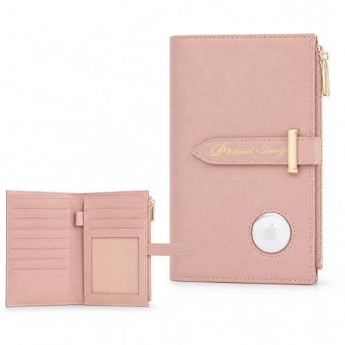 Passport Holder for Family,RFID Travel Document Organizer for Women,RFID Passport Wallet with Airtag Holder,Family Passport Protector Case, Anti-Lost Travel Essentials - color: light pink