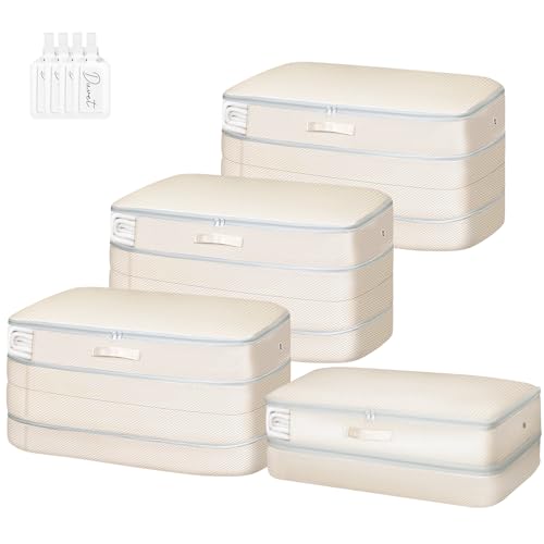 Comforter Storage Bag - Large Capacity Bedding Storage Bags Ultra Space Saving Self Compression Organizer, Washable Compression Bags for Storage Comforter Blanket Duvet Pillow, 4-Pack, Beige - color: Beige, size: 4 Packs