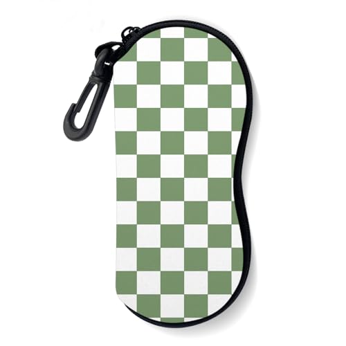 Sunglasses Soft Case, Ultra Light Portable Neoprene Zipper Glasses Case for Men Women - color: Green Plaid