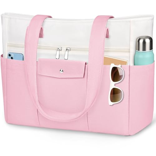 Beach Bags for Women Large Canvas Beach Tote with Zipper Wet Pocket, Waterproof Foldable Swim Pool Travel Tote Bags - color: Pink