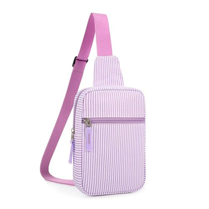 Birthday Gifts for 8 9 10 11 12 Year Old Teens Girls Kids, Fanny Pack Crossbody Bag Sling Belt Bags Purse, Dorm Travel Essentials for Girls Fashion, Preppy Tween Teen Girl Gift Trendy Stuff - color: Purple Stripes