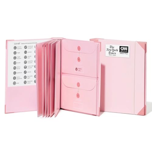 Savor | Edición Actualizada 2025 El Folio® Organizador de Documentos en Español| 17 millones de me Gusta en TikTok | Carpeta de Emergencia para Acta de Nacimiento, Tarjeta de Seguro Social, Pasaporte - color: Pink, style: Document Organizer (Spanish Versi
