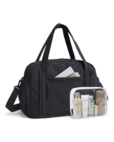 BAGSMART Expandable Personal Item Travel Bag, Lightweight Gym Bag for Women, 24L Weekender Travel Duffle with Toiletry Bag, Carry on Overnight Duffel, Black - color: Black