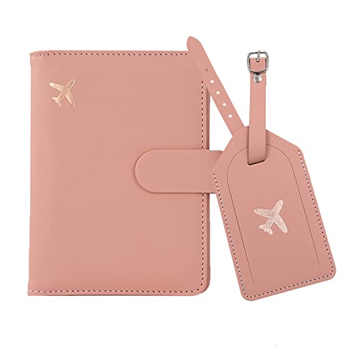 Melsbrinna Rfid Passport Holder for Travel women/Men Set Travel Suitcase Tag, Cute Passport Wallet Rfid Blocking Card Slots, Rfid Passport Cover/CaseTravel Wallet (Pink) - color: Pink