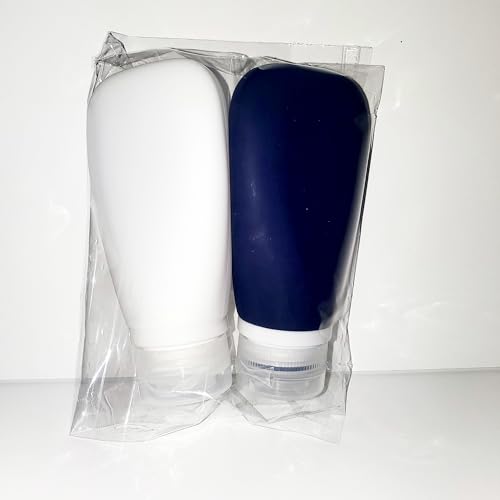 Travel Bottles for Toiletries, TSA Approved 3oz Leak Proof Silicone Refillable Squeeze Travel Size Containers BPA Free for Cleansers, Lotions, Shampoo 2pk (Navy Blue-White) - color: Navy Blue-White